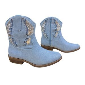 Madden Girl Misses Girls' MTINAA Denim Rhinestone Cowboy Short Boots Size 5 NEW
